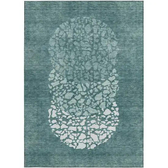 Dark Green Aqua And Ivory Abstract Washable Indoor Outdoor Area Rug Photo 5