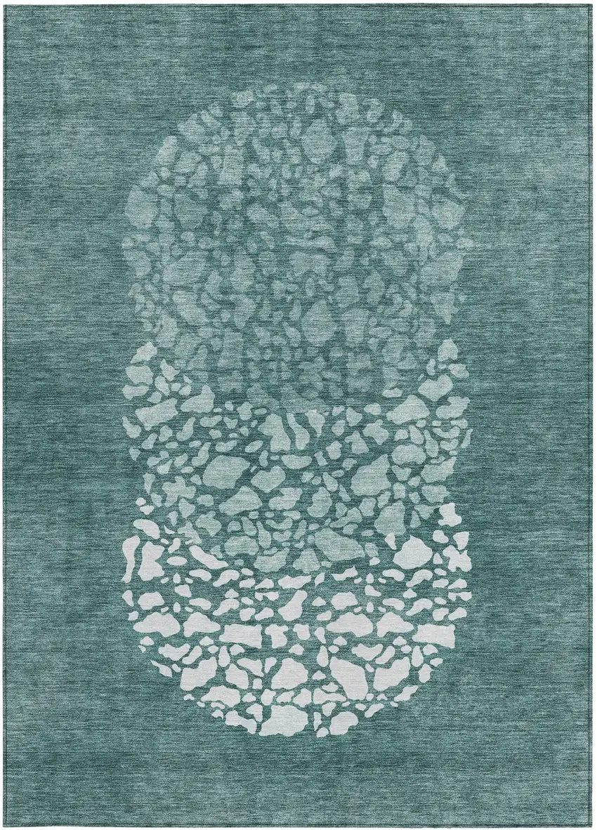 Dark Green Aqua And Ivory Abstract Washable Indoor Outdoor Area Rug Photo 5