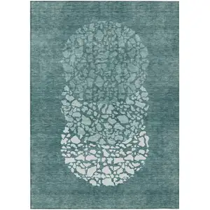 Photo of Dark Green Aqua And Ivory Abstract Washable Indoor Outdoor Area Rug