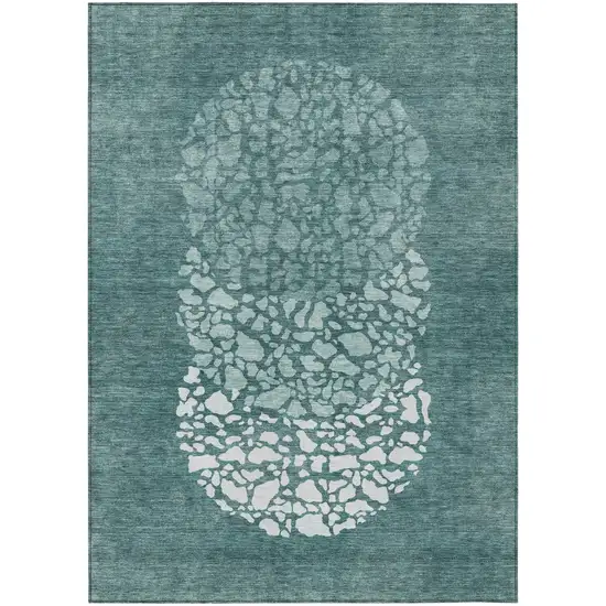 Dark Green Aqua And Ivory Abstract Washable Indoor Outdoor Area Rug Photo 2