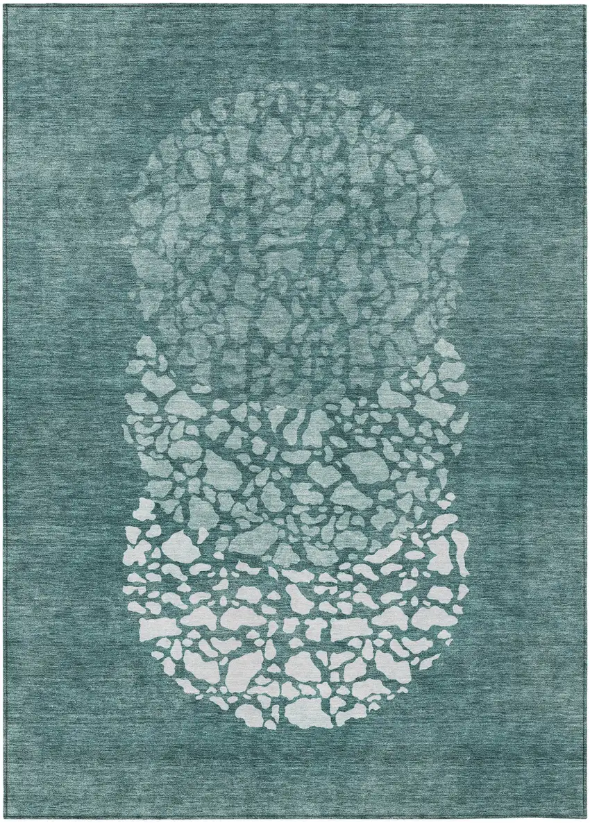 Dark Green Aqua And Ivory Abstract Washable Indoor Outdoor Area Rug Photo 2
