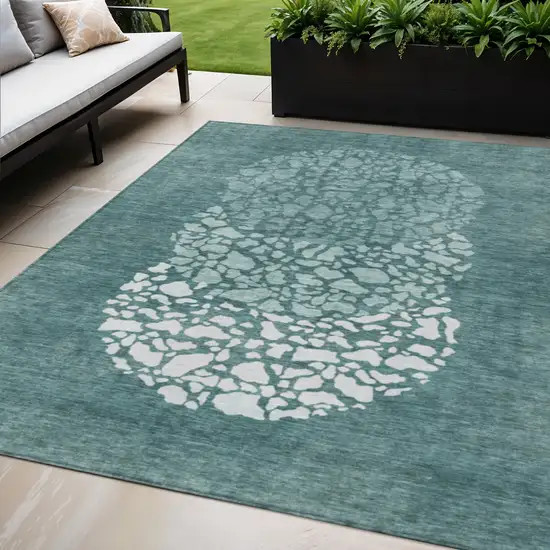 Dark Green Aqua And Ivory Abstract Washable Indoor Outdoor Area Rug Photo 1