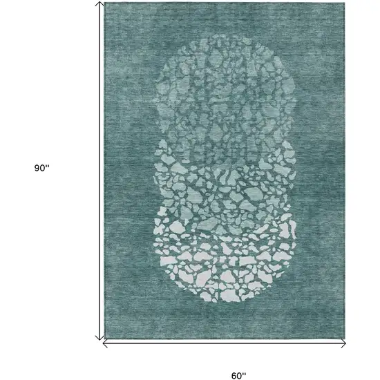 Dark Green Aqua And Ivory Abstract Washable Indoor Outdoor Area Rug Photo 3