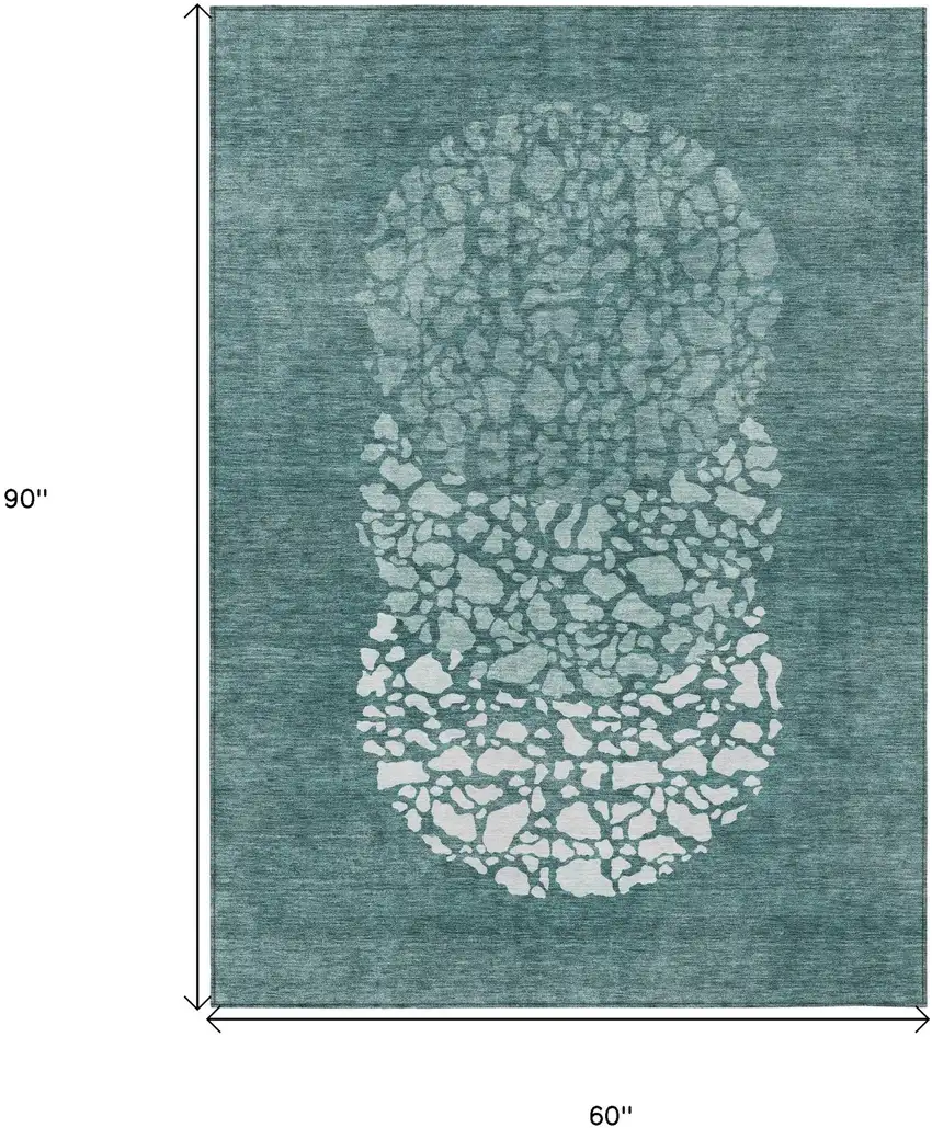 Dark Green Aqua And Ivory Abstract Washable Indoor Outdoor Area Rug Photo 3