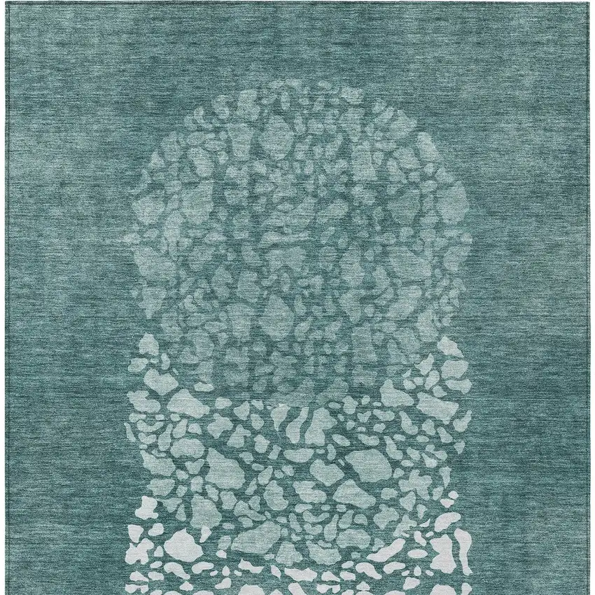 Dark Green Aqua And Ivory Abstract Washable Indoor Outdoor Area Rug Photo 6