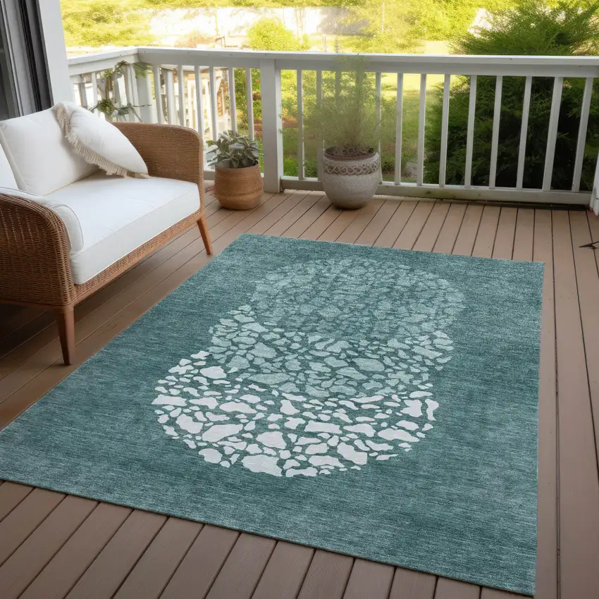 Dark Green Aqua And Ivory Abstract Washable Indoor Outdoor Area Rug Photo 9
