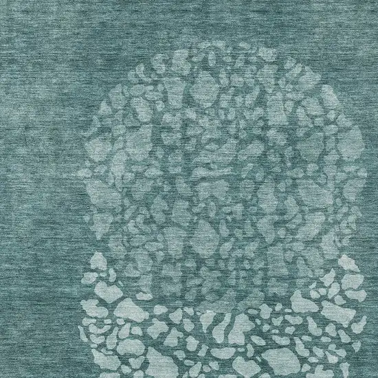 Dark Green Aqua And Ivory Abstract Washable Indoor Outdoor Area Rug Photo 5