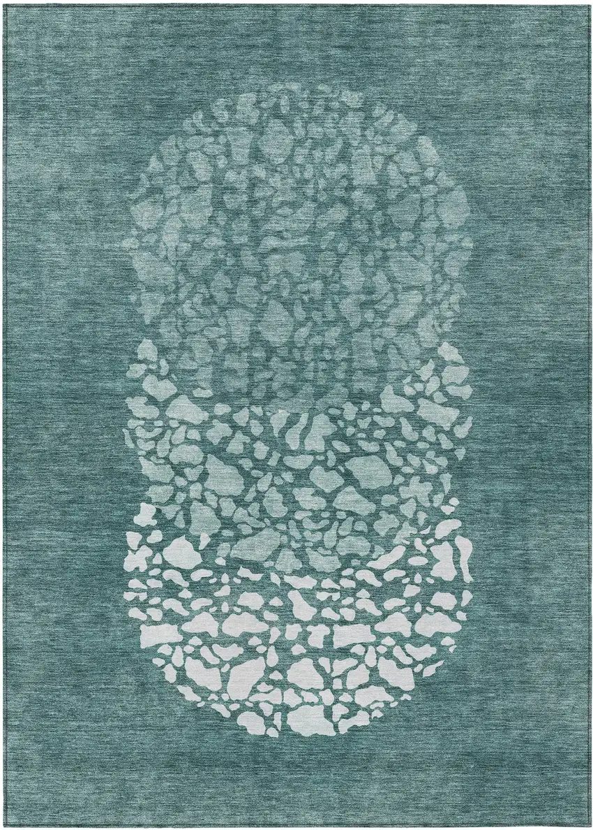 Dark Green Aqua And Ivory Abstract Washable Indoor Outdoor Area Rug Photo 2