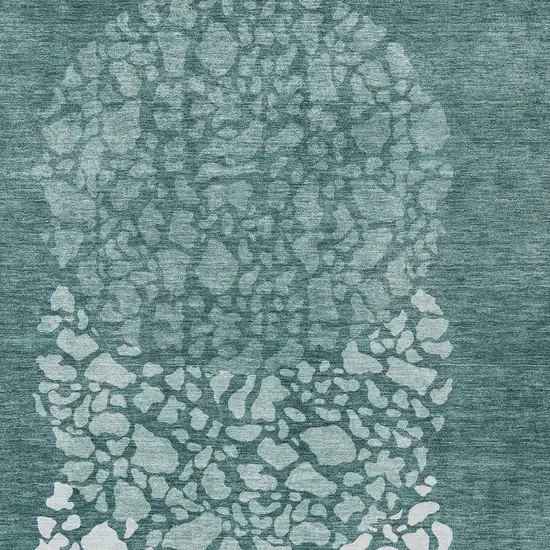 Dark Green Aqua And Ivory Abstract Washable Indoor Outdoor Area Rug Photo 6
