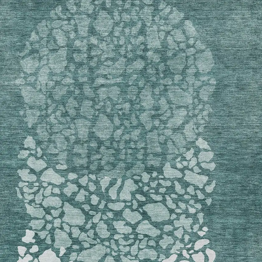 Dark Green Aqua And Ivory Abstract Washable Indoor Outdoor Area Rug Photo 6