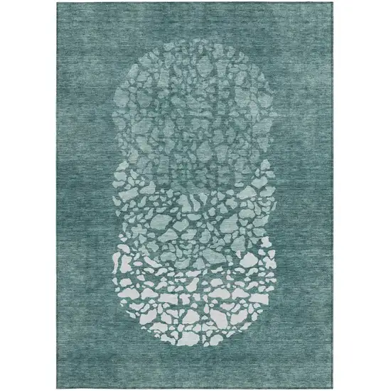 Dark Green Aqua And Ivory Abstract Washable Indoor Outdoor Area Rug Photo 6