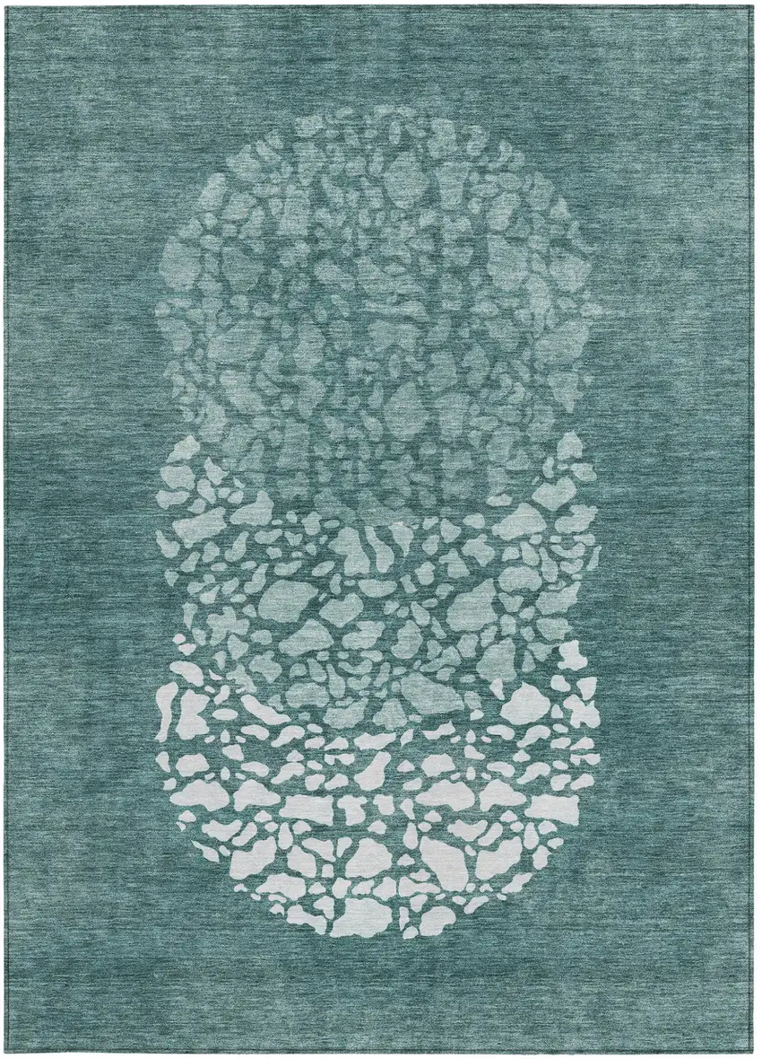 Dark Green Aqua And Ivory Abstract Washable Indoor Outdoor Area Rug Photo 6