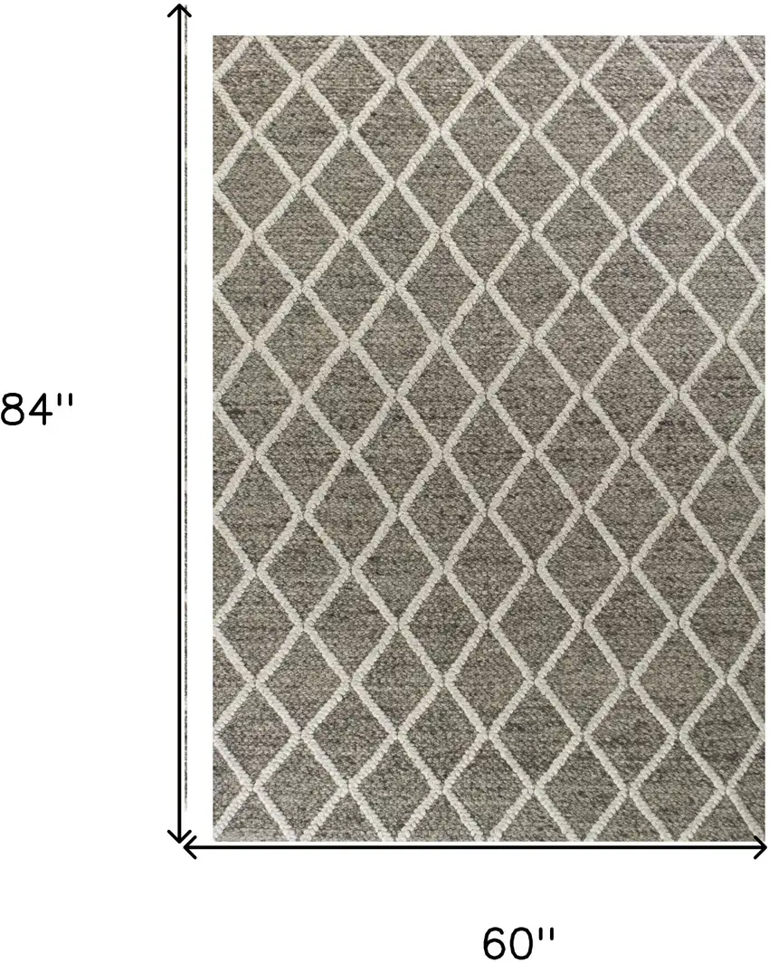 Dark Gray and Ivory Wool Diamond Hand Woven Berber Area Rug Photo 3