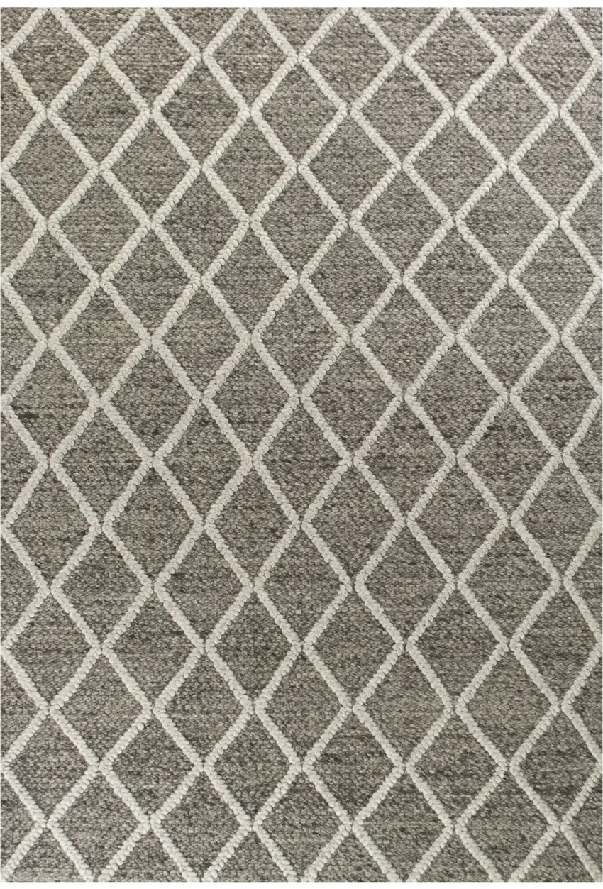 Dark Gray and Ivory Wool Diamond Hand Woven Berber Area Rug Photo 1