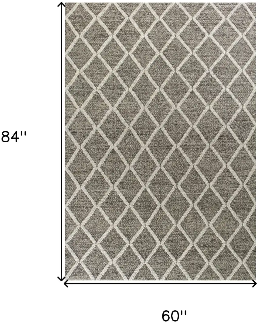 Dark Gray and Ivory Wool Diamond Hand Woven Berber Area Rug Photo 7