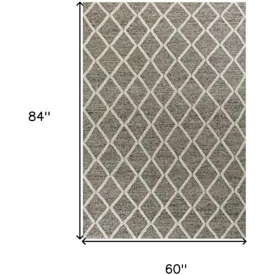 Dark Gray and Ivory Wool Diamond Hand Woven Berber Area Rug Photo 7