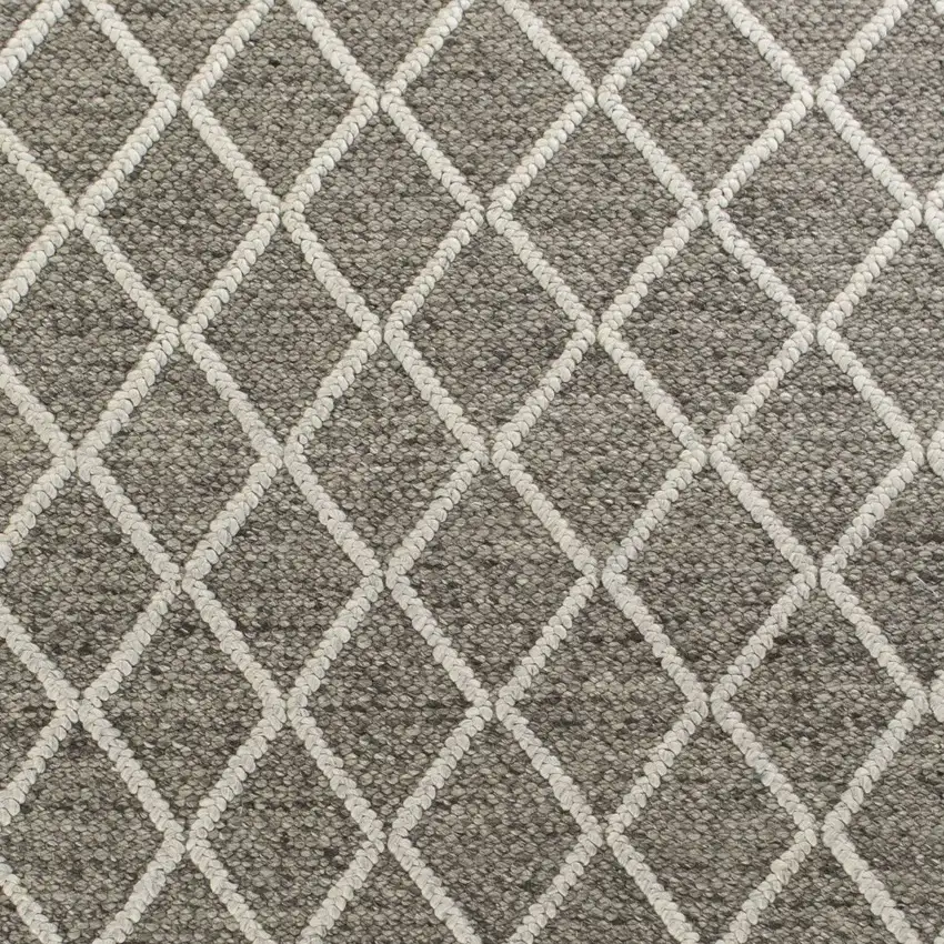 Dark Gray and Ivory Wool Diamond Hand Woven Berber Area Rug Photo 3