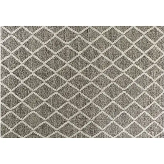 Dark Gray And Ivory New Zealand Lambs Wool Diamond Hand Woven Area Rug Photo 2