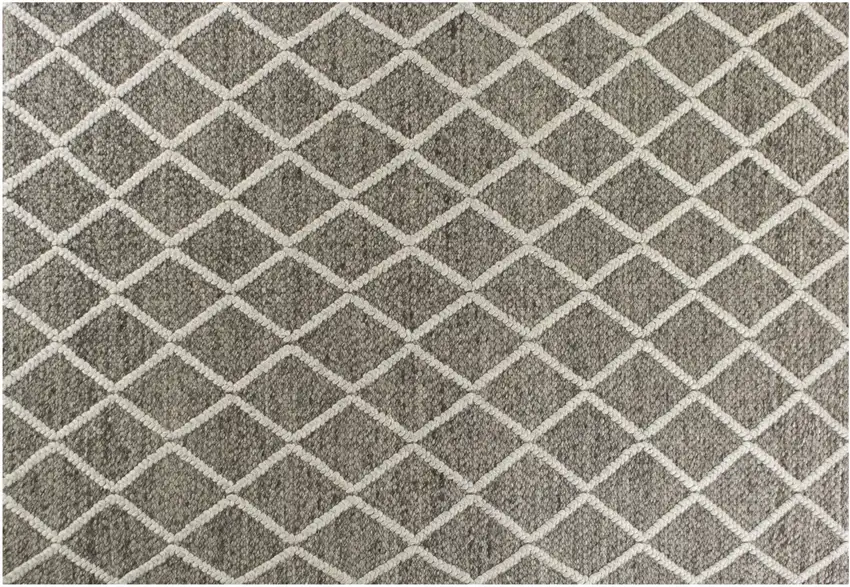 Dark Gray And Ivory New Zealand Lambs Wool Diamond Hand Woven Area Rug Photo 2