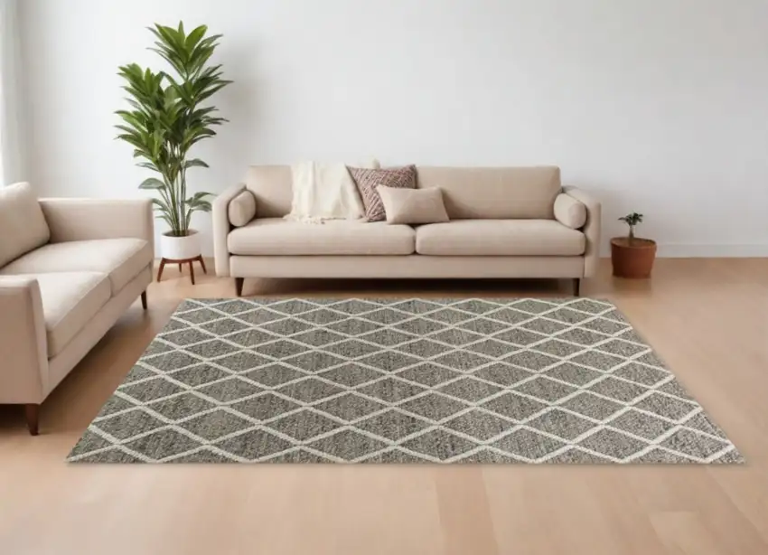 Dark Grey Hand Woven Diamond Pattern Indoor Area Rug Photo 2