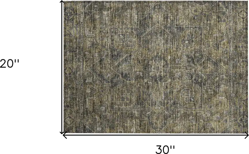 Dark Moss Green and Gray Oriental Washable Non Skid Indoor Outdoor Area Rug Photo 3