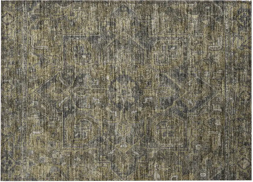 Dark Moss Green and Gray Oriental Washable Non Skid Indoor Outdoor Area Rug Photo 5