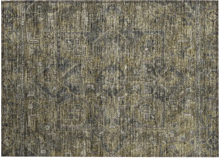Dark Moss Green and Gray Oriental Washable Non Skid Indoor Outdoor Area Rug Photo 2