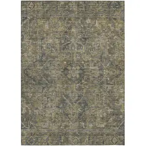 Photo of Dark Moss Green and Gray Oriental Washable Non Skid Indoor Outdoor Area Rug