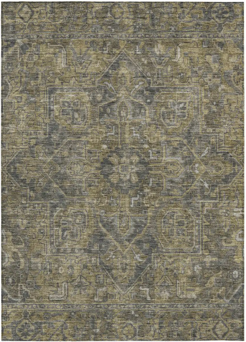 Dark Moss Green and Gray Oriental Washable Non Skid Indoor Outdoor Area Rug Photo 2