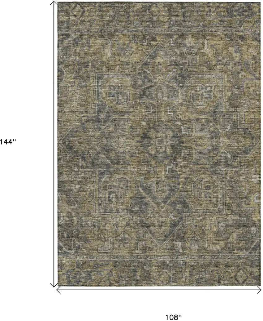 Dark Moss Green and Gray Oriental Washable Non Skid Indoor Outdoor Area Rug Photo 3