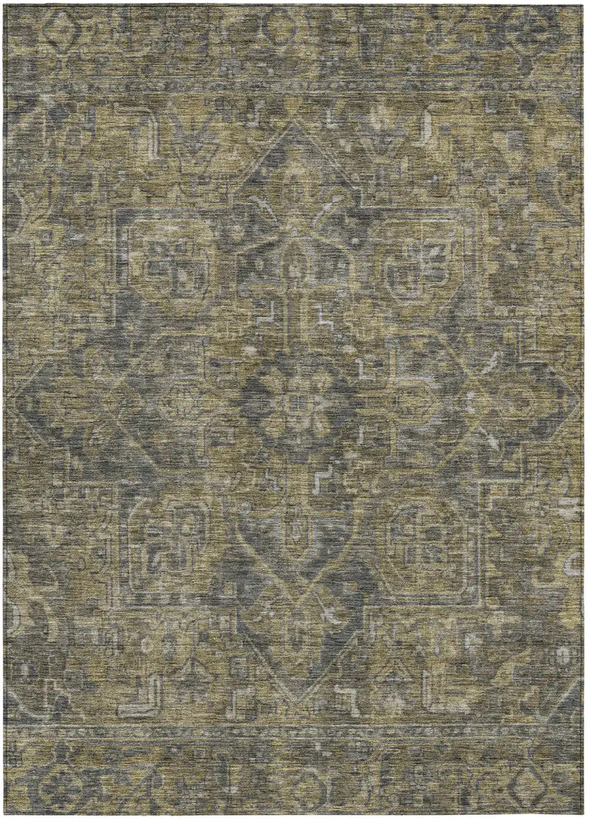 Dark Moss Green and Gray Oriental Washable Non Skid Indoor Outdoor Area Rug Photo 2