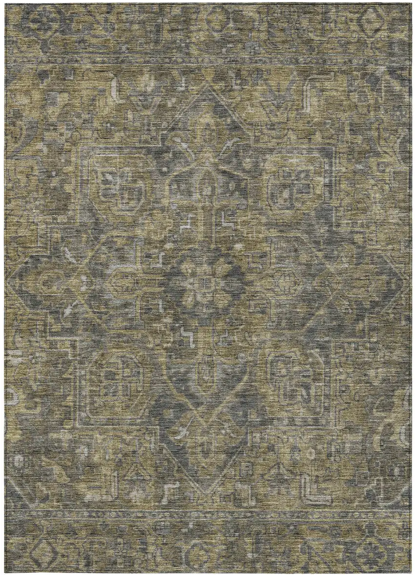 Dark Moss Green and Gray Oriental Washable Non Skid Indoor Outdoor Area Rug Photo 5