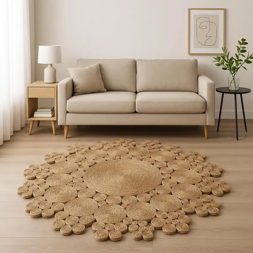 Natural Jute Abstract Geometric Hand Braided Area Rug Photo 2