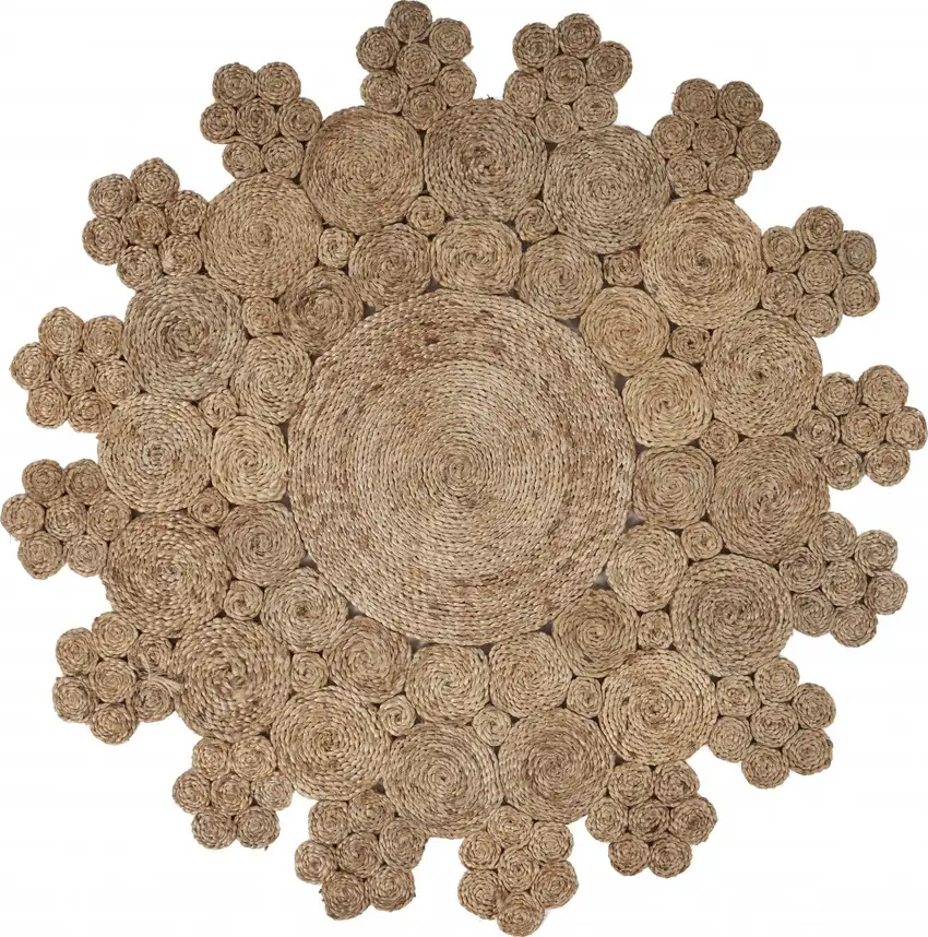 8' Natural Jute Hand Braided Round Rug Photo 1