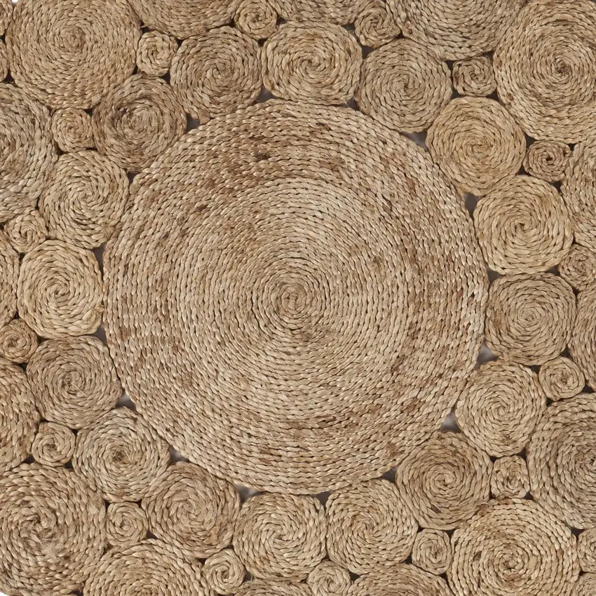 8' Natural Jute Hand Braided Round Rug Photo 3