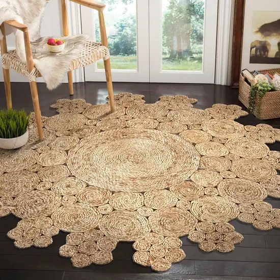 8' Natural Jute Hand Braided Round Rug Photo 8