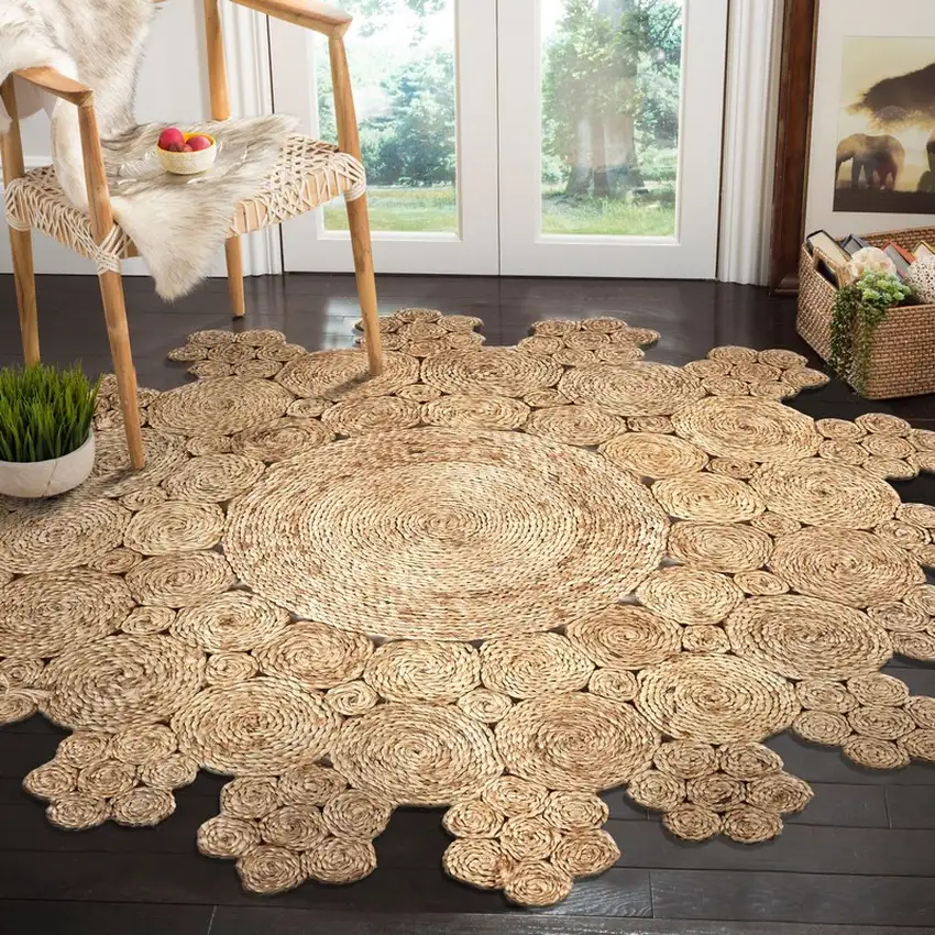 8' Natural Jute Hand Braided Round Rug Photo 8