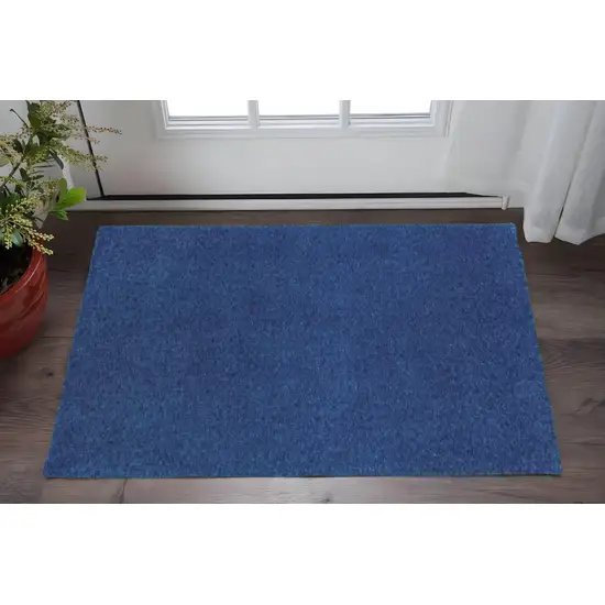 Deep Blue Shag Tufted Handmade Stain Resistant Area Rug Photo 1