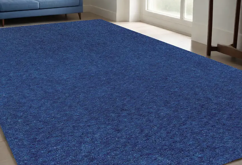 Deep Blue Shag Tufted Handmade Stain Resistant Area Rug Photo 1