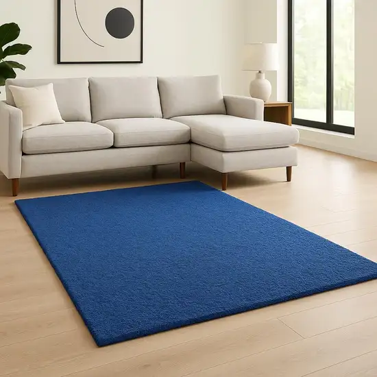 Deep Blue Shag Tufted Handmade Stain Resistant Area Rug Photo 1