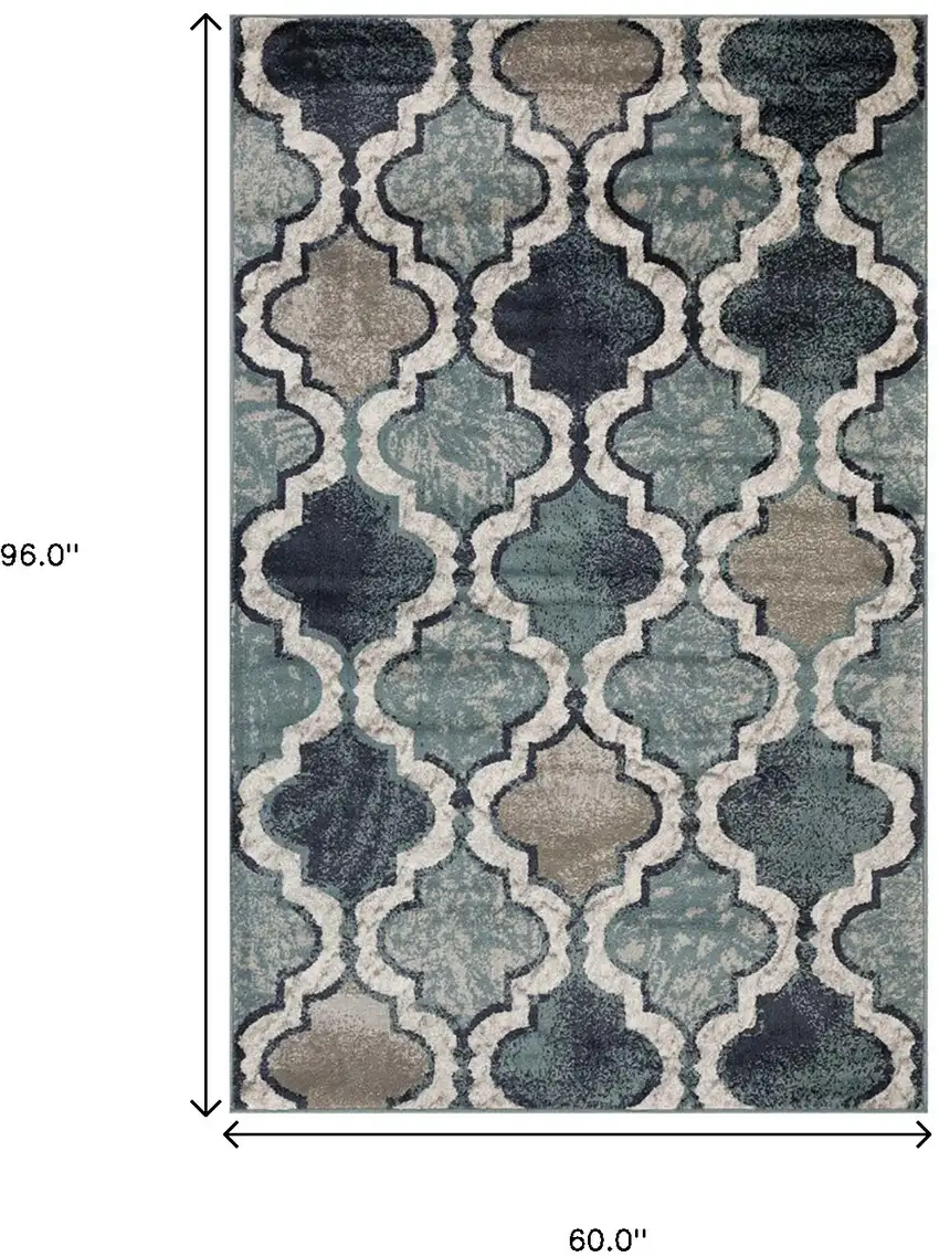 Deep Royal Quatrefoil Power Loom Distressed Stain Resistant Area Rug Photo 8