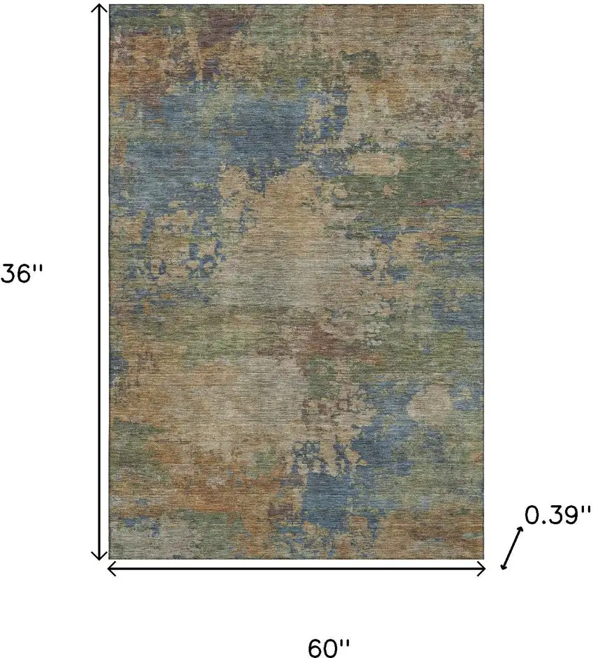 Denim Blue And Beige Abstract Washable Area Rug With UV Protection Photo 9