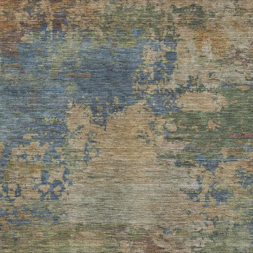 Denim Blue And Beige Abstract Washable Area Rug With UV Protection Photo 3