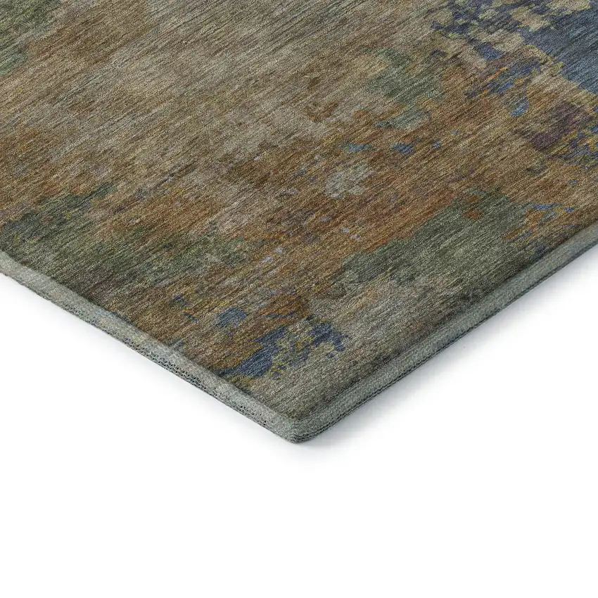 Denim Blue And Beige Abstract Washable Area Rug With UV Protection Photo 6