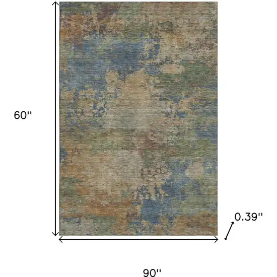 Denim Blue And Beige Abstract Washable Area Rug With UV Protection Photo 8