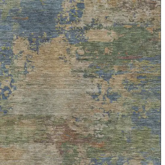 Denim Blue And Beige Abstract Washable Area Rug With UV Protection Photo 3