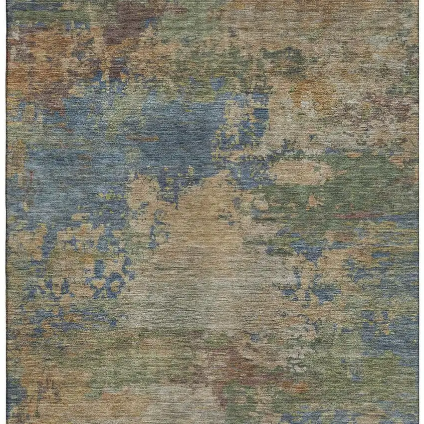 Denim Blue And Beige Abstract Washable Area Rug With UV Protection Photo 4