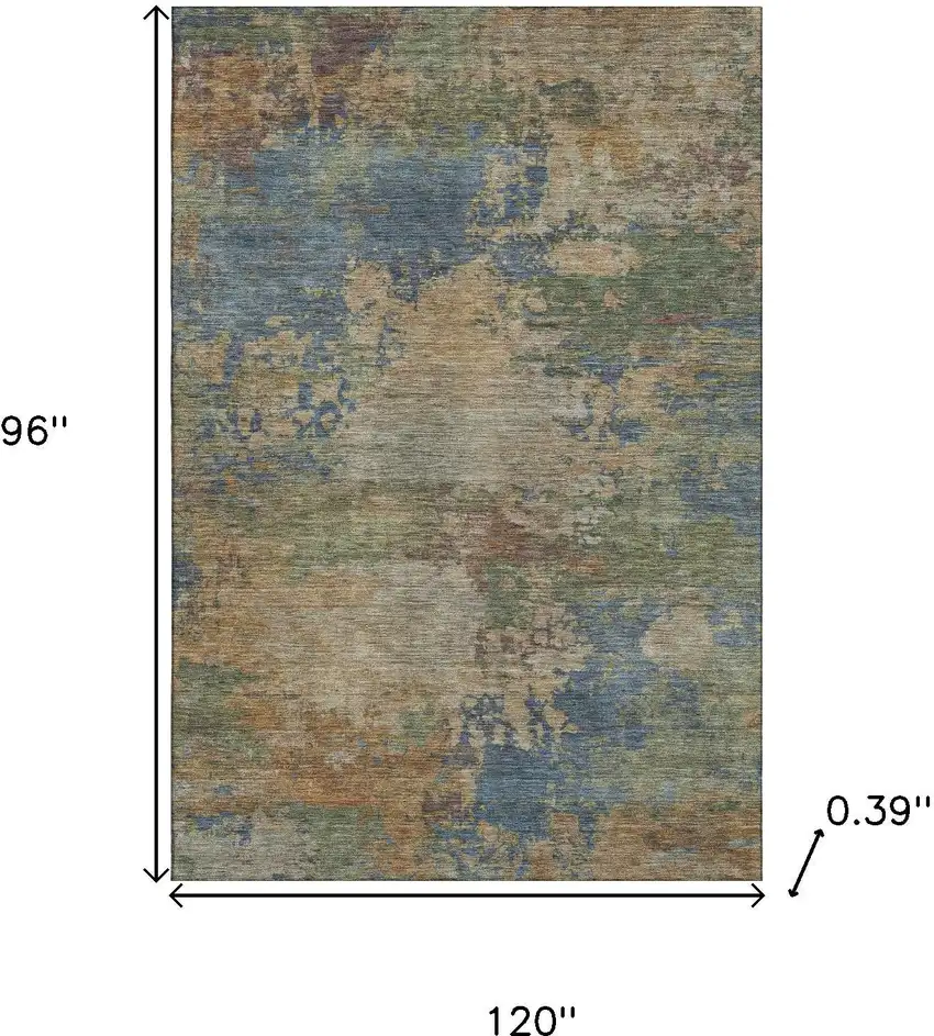 Denim Blue And Beige Abstract Washable Area Rug With UV Protection Photo 9