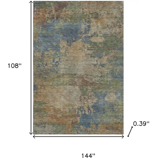 Denim Blue And Beige Abstract Washable Area Rug With UV Protection Photo 9