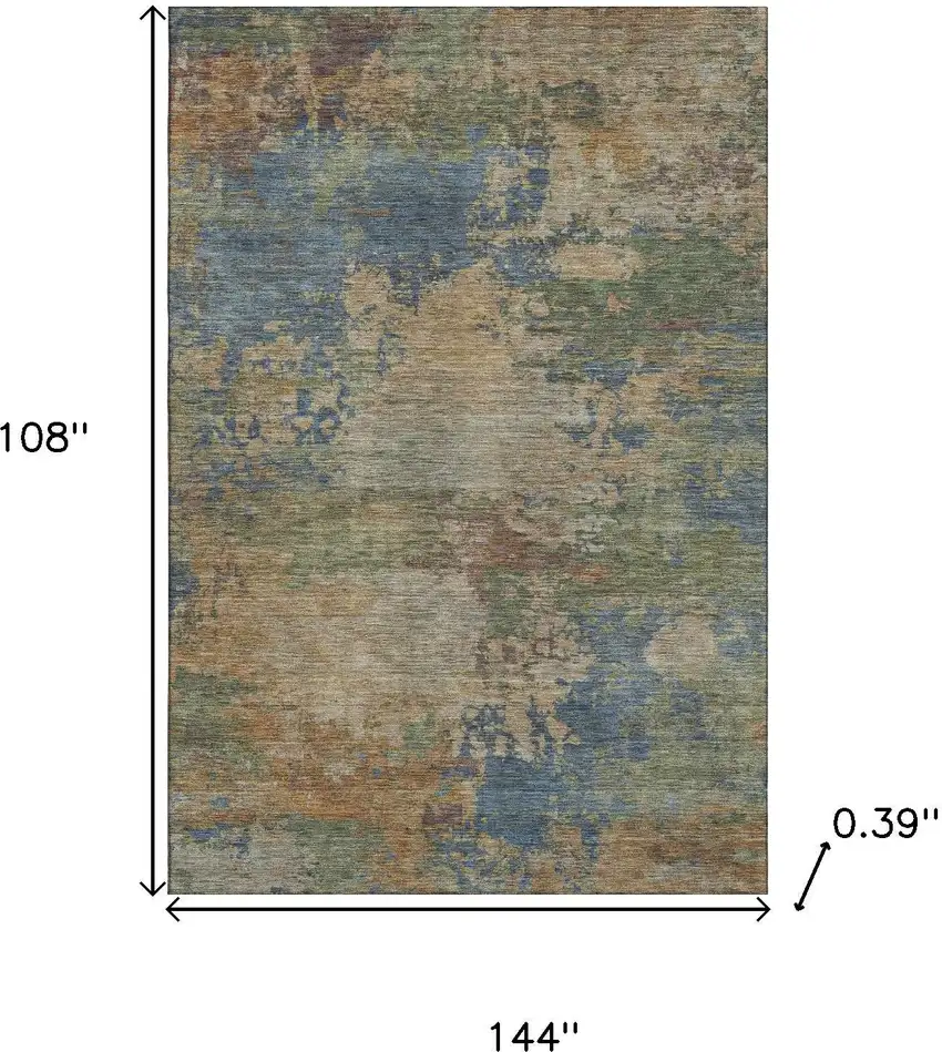 Denim Blue And Beige Abstract Washable Area Rug With UV Protection Photo 9
